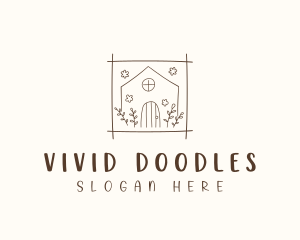 Floral House Doodle logo design