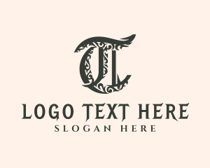 Typography - Ornate Typography Tattoo Letter T logo design