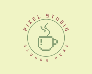 Pixelated Coffee Cafe logo design