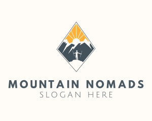 Mountain Hiker Sun logo design