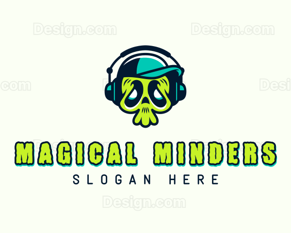 Disc Jockey Skull Musician Logo