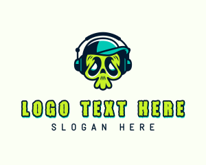 Disc Jockey Skull Musician logo