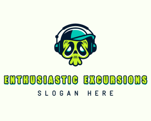 Disc Jockey Skull Musician Logo