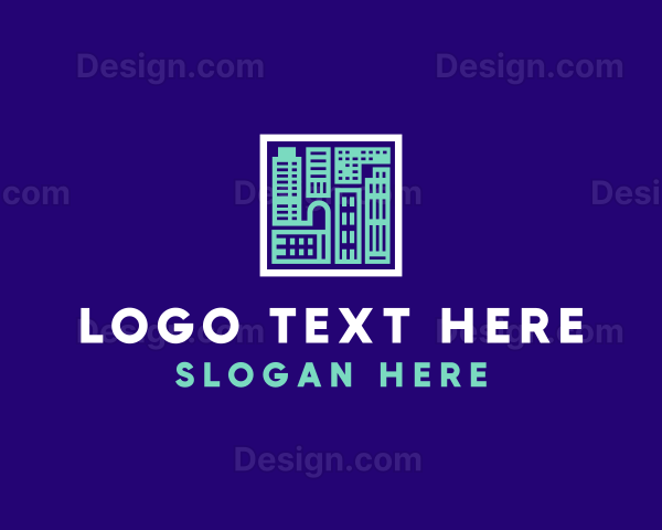 Blue Urban Building Blueprint Logo