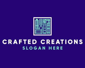 Blue Urban Building Blueprint logo design