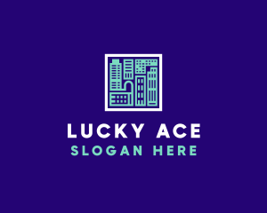 Blue Urban Building Blueprint logo design