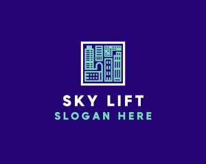 Blue Urban Building Blueprint logo design