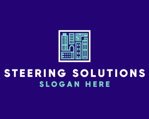 Blue Urban Building Blueprint logo design