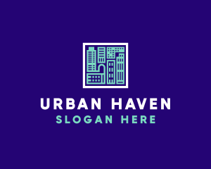 Blue Urban Building Blueprint logo design