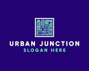 Blue Urban Building Blueprint logo design