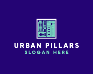 Blue Urban Building Blueprint logo design