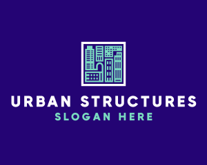 Blue Urban Building Blueprint logo design