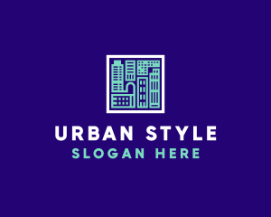 Blue Urban Building Blueprint logo design