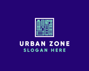 Blue Urban Building Blueprint logo design