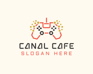 Pixel Gamepad Gaming Cafe logo design