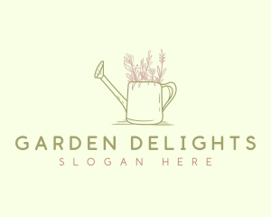 Botanical Flower Watering Can logo design