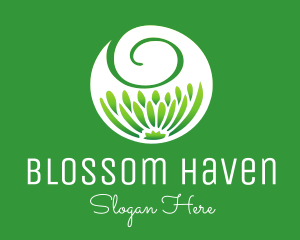 Green Flower Swirl logo design