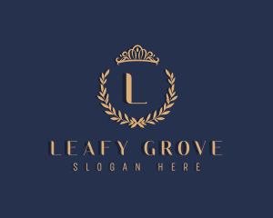 Crown Leaf Wreath logo design