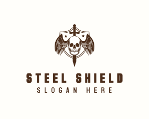 Sword Skull Shield Weapon logo design