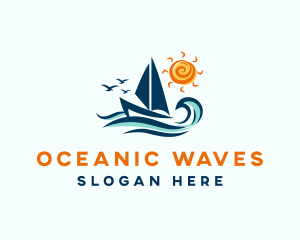 Tropical Ocean Sailboat logo design
