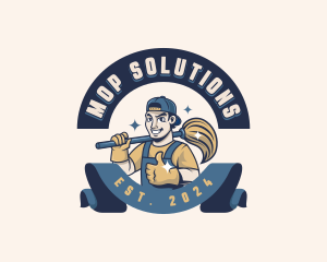 Janitor Broom Cleaning logo design