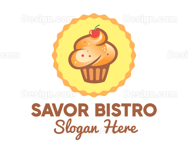 Brown Muffin Cupcake Cherry Logo