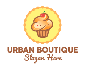 Brown Muffin Cupcake Cherry Logo