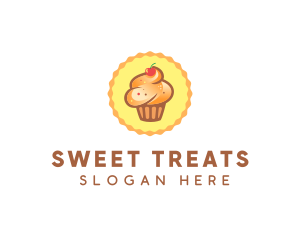 Brown Muffin Cupcake Cherry logo design