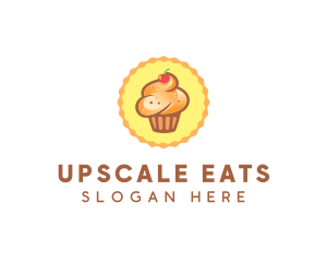 Brown Muffin Cupcake Cherry logo design