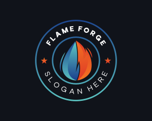 Water Droplet Flame HVAC logo design