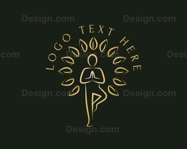 Gold Yoga Tree Pose Logo