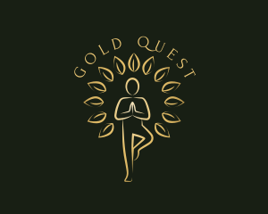 Gold Yoga Tree Pose logo design