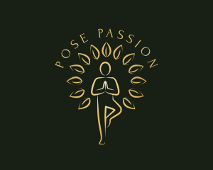 Gold Yoga Tree Pose logo design