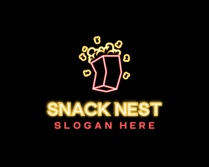 Neon Popcorn Snack logo design