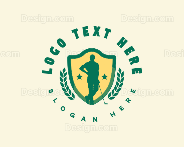 Golfer Shield Wreath Logo