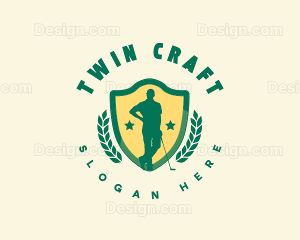 Golfer Shield Wreath Logo