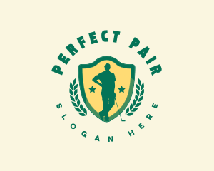 Golfer Shield Wreath Logo