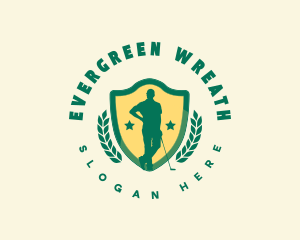 Golfer Shield Wreath logo design