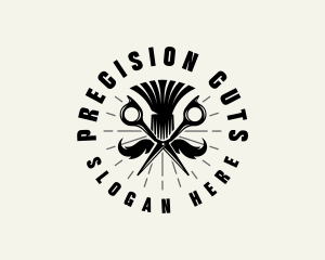 Barbershop Scissors Mustache logo design