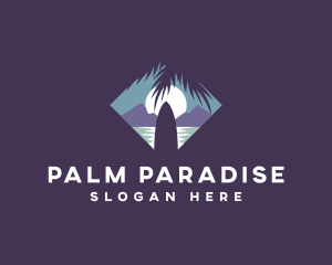 Night Surfer Palm Tree logo design