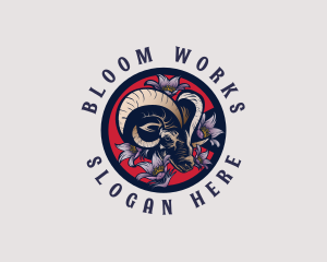 Bighorn Sheep Pasque Flower logo design