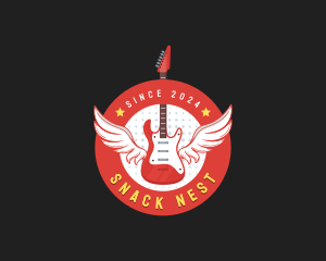 Guitar Music Wings Band logo design