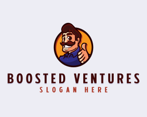 Mustache Thumb Man logo design