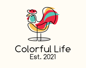 Colorful Rooster Monoline logo design