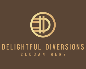 Gold Digital Coin Letter D logo design