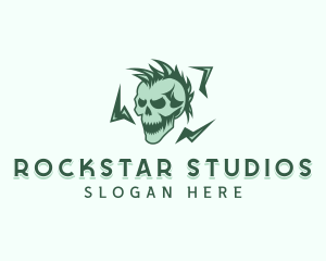 Grunge Skull Rockstar logo design