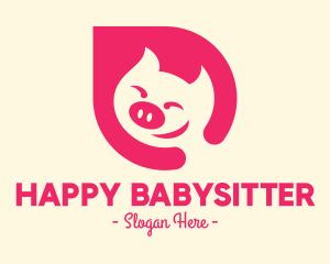 Pink Smiling Pig logo design