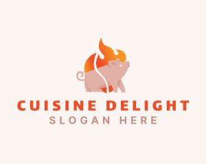 Pig Pork Flame Barbecue logo design