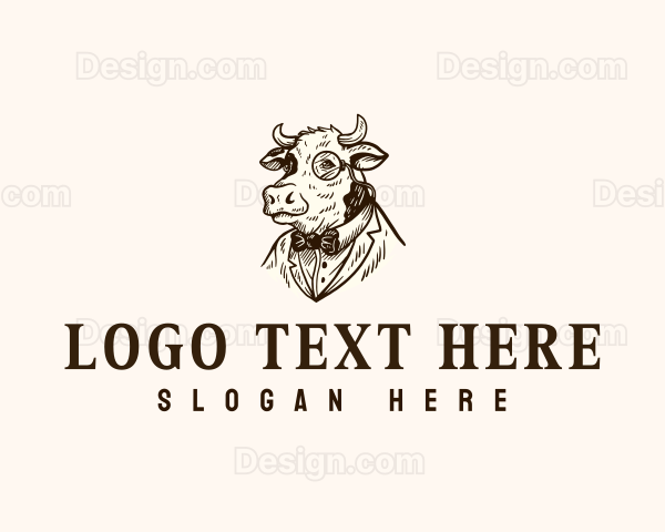 Elegant Monocle Cow Logo