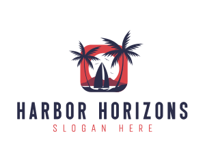 Sailboat Palm Ocean logo design